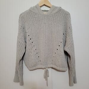 LUCKY BRAND Chenille Hoodie Cropped Sweater Light Heather Gray sz L